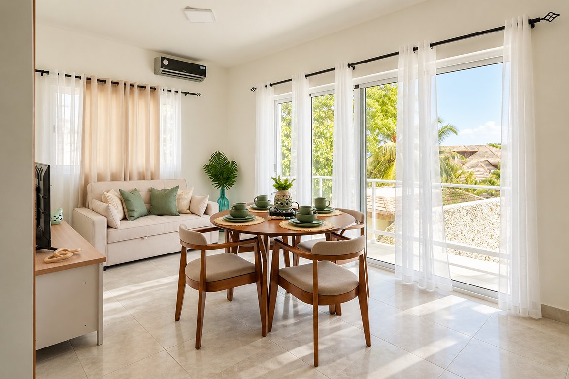 Apartamento Amueblado de 1 Dormitorio en Venta en Sosúa — Sala
