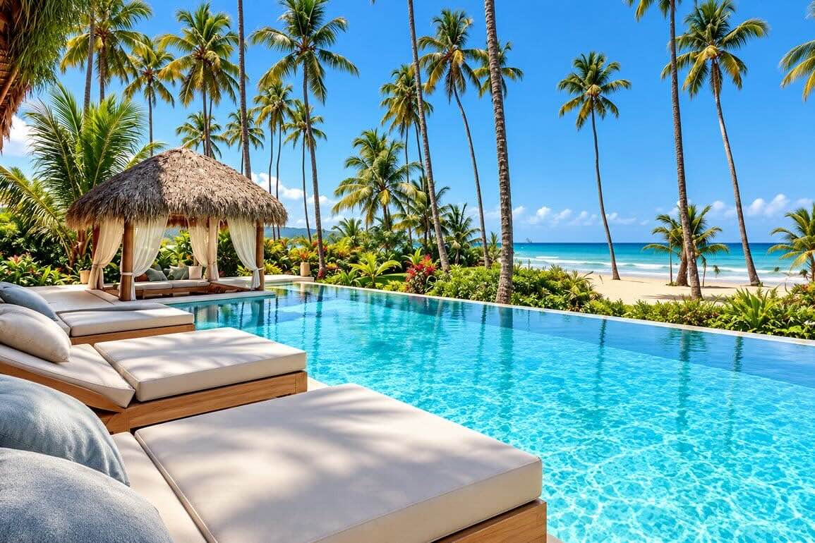 Villa Frente al Mar en Venta en Punta Bonita, Las Terrenas — Piscina