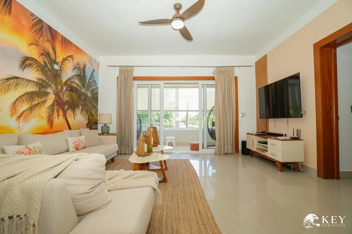 Condo Amueblado de 2 Habitaciones en Cabarete Morning Breeze — Sala